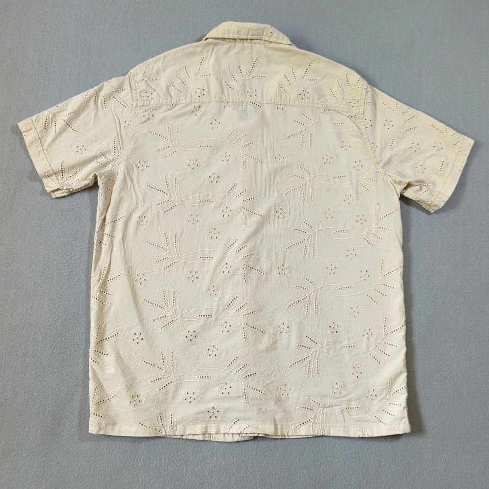 Free Planet Mens Cream Eyelet Embroidered Cotton Short Sleeve Shirt Medium - Picture 5 of 8